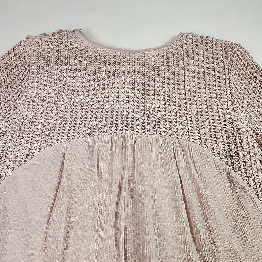 Feratelli Long Sleeve Floral Applique Tunic Lace Top Pink Blouse Shirt Small - Picture 13 of 13